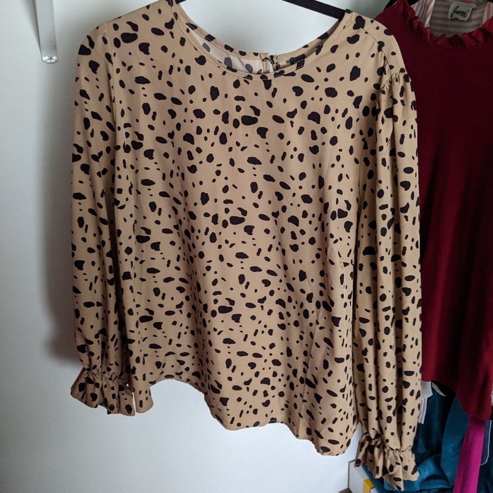 Shein | Black & Tan Animal Print Blouse